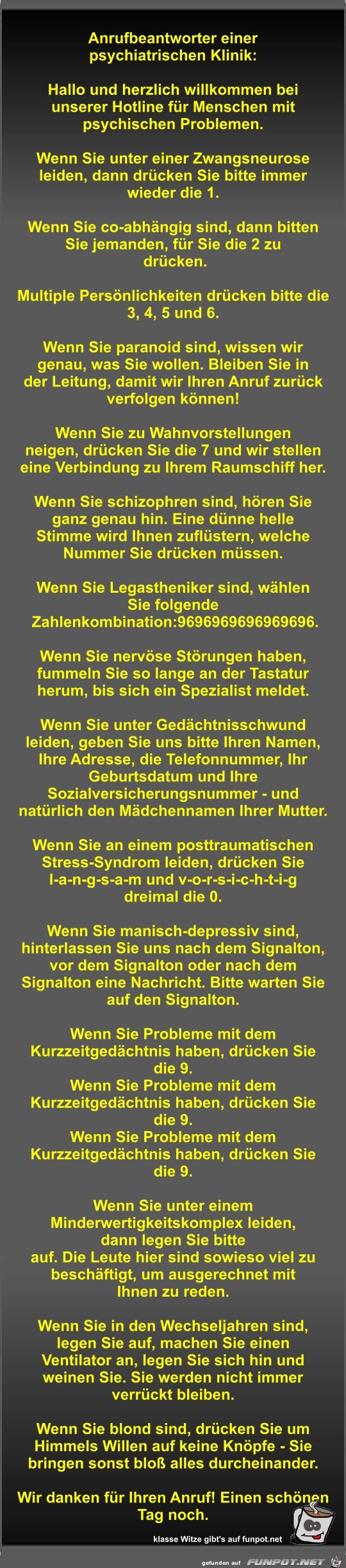 Anrufbeantworter einer psychiatrischen Klinik