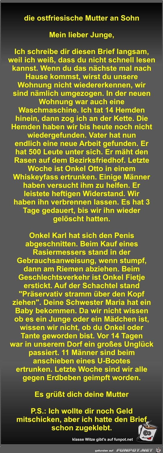die ostfriesische Mutter an Sohn die ostfriesische Mutter an Sohn