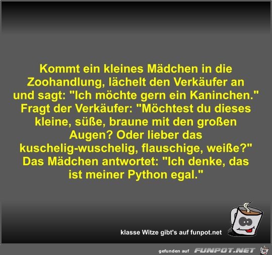 Kommt ein kleines Mädchen in die Zoohandlung Kommt ein kleines Mädchen in die Zoohandlung