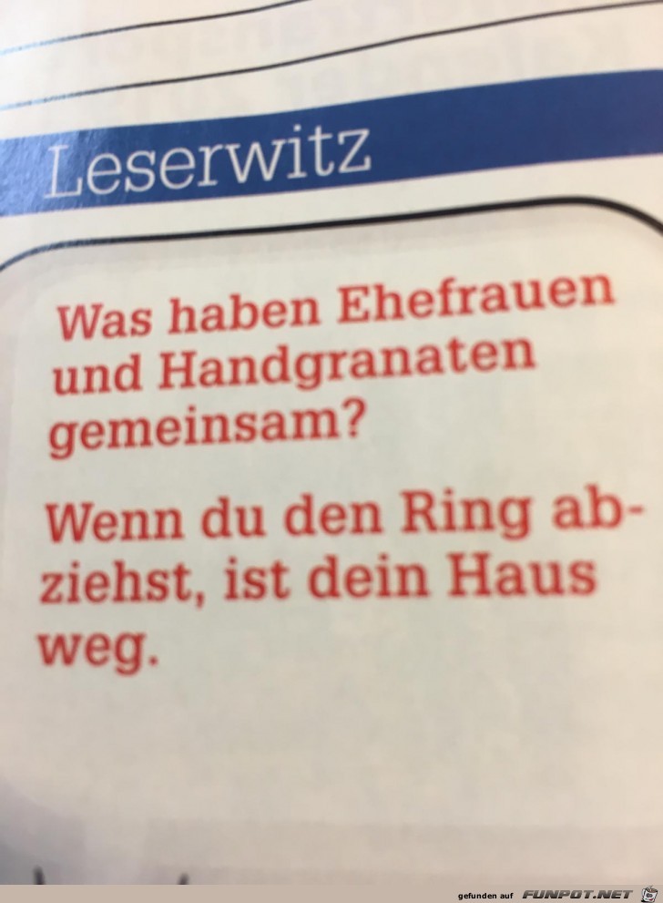 Gemeinsamkeiten von Ehefrauen und Handgranaten