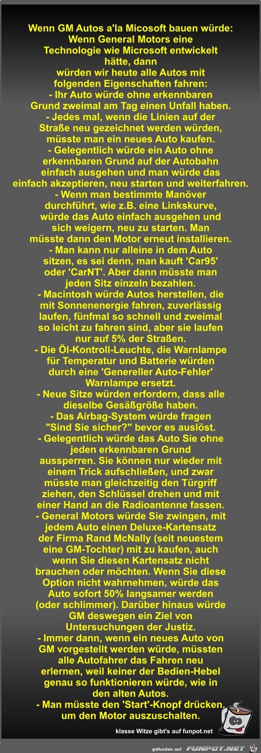 Wenn GM Autos a'la Micosoft bauen wrde