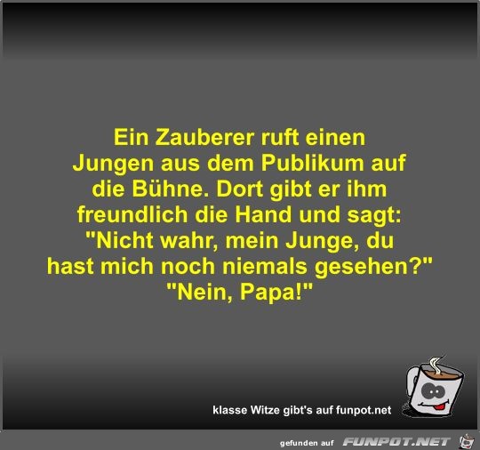 Ein Zauberer ruft einen Jungen aus dem Publikum auf die... Ein Zauberer ruft einen Jungen aus dem Publikum auf die...