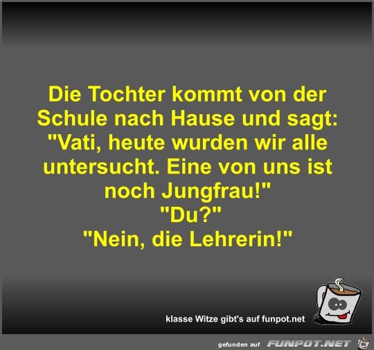 Die Tochter kommt von der Schule nach Hause und sagt Die Tochter kommt von der Schule nach Hause und sagt