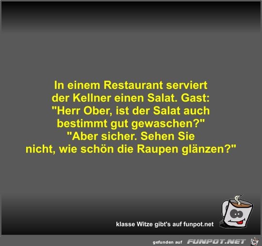 In einem Restaurant serviert der Kellner einen Salat