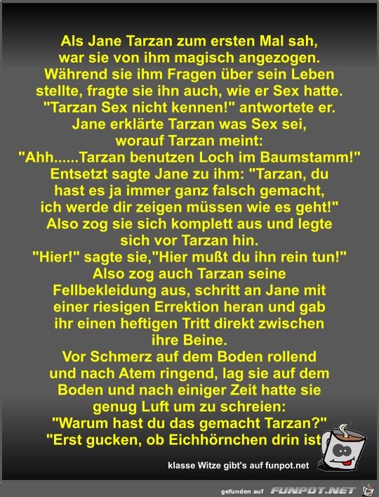 lustiger Spruch 'Als Jane Tarzan zum ersten Mal sah'