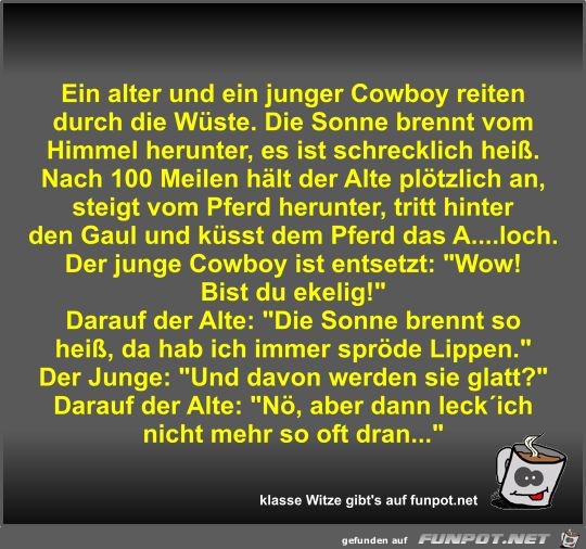 Ein alter und ein junger Cowboy reiten durch die Wüste Ein alter und ein junger Cowboy reiten durch die Wüste
