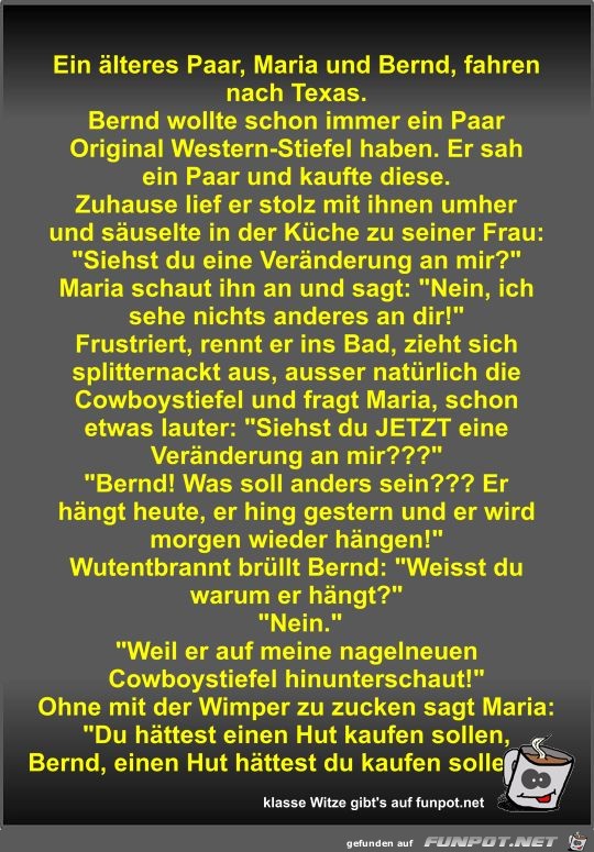 Ein älteres Paar, Maria und Bernd, fahren nach Texas Ein älteres Paar, Maria und Bernd, fahren nach Texas