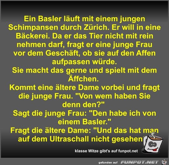 Ein Basler läuft mit einem jungen Schimpansen durch Zürich Ein Basler läuft mit einem jungen Schimpansen durch Zürich