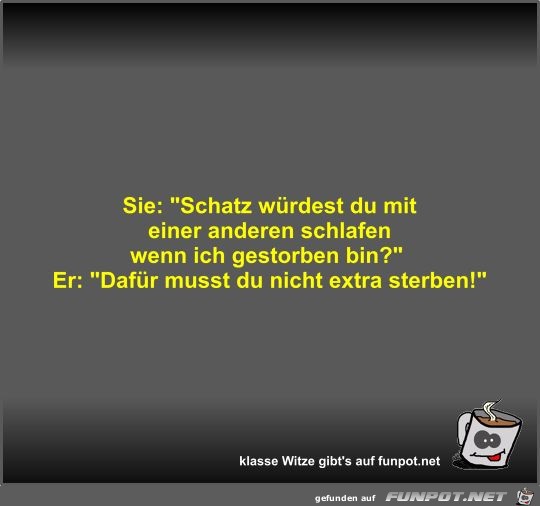 Sie: Schatz würdest du mit einer anderen schlafen wenn ich Sie: Schatz würdest du mit einer anderen schlafen wenn ich