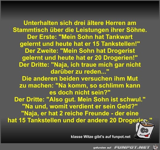 Unterhalten sich drei ältere Herren am Stammtisch über die Unterhalten sich drei ältere Herren am Stammtisch über die