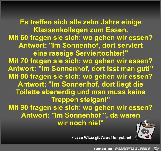 Es treffen sich alle zehn Jahre einige Klassenkollegen zum Es treffen sich alle zehn Jahre einige Klassenkollegen zum