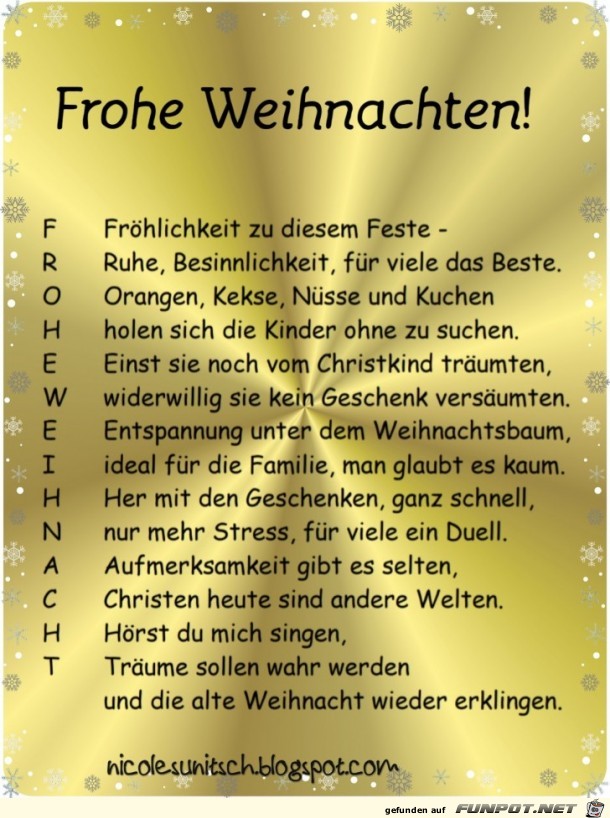 Frohe Weihnacht - Gedicht Frohe Weihnacht - Gedicht