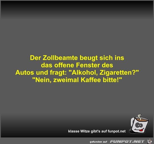 Der Zollbeamte beugt sich ins das offene Fenster des Autos Der Zollbeamte beugt sich ins das offene Fenster des Autos