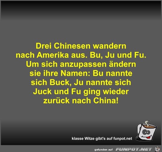 Drei Chinesen wandern nach Amerika aus