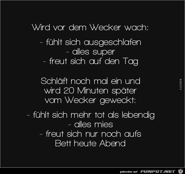 wird vor dem Wecker wach,....... wird vor dem Wecker wach,.......