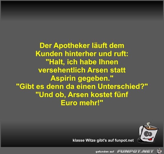 Der Apotheker läuft dem Kunden hinterher und ruft Der Apotheker läuft dem Kunden hinterher und ruft
