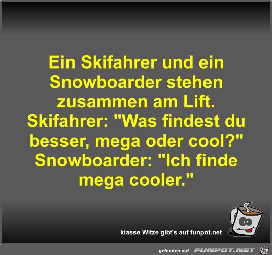Ein Skifahrer und ein Snowboarder stehen zusammen am Lift Ein Skifahrer und ein Snowboarder stehen zusammen am Lift