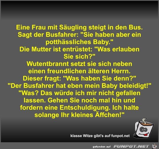 Eine Frau mit Sugling steigt in den Bus