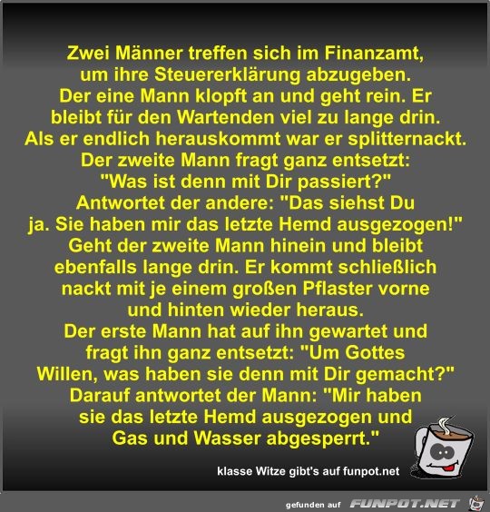 Zwei Männer treffen sich im Finanzamt Zwei Männer treffen sich im Finanzamt