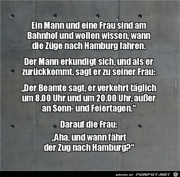 ein Mann und eine Frau sind am Bahnhof.......