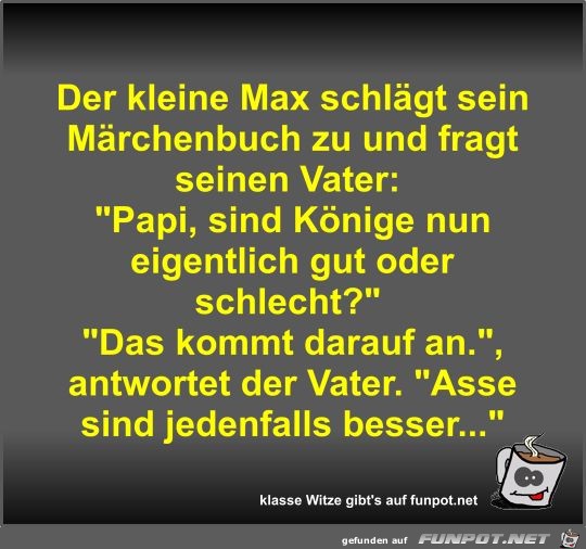 Der kleine Max schlgt sein Mrchenbuch zu und fragt seinen