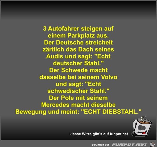 3 Autofahrer steigen auf einem Parkplatz aus 3 Autofahrer steigen auf einem Parkplatz aus