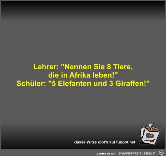 Lehrer: Nennen Sie 8 Tiere Lehrer: Nennen Sie 8 Tiere