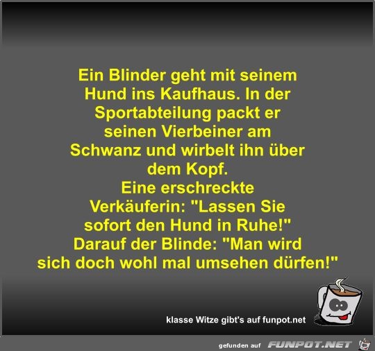 Ein Blinder geht mit seinem Hund ins Kaufhaus Ein Blinder geht mit seinem Hund ins Kaufhaus