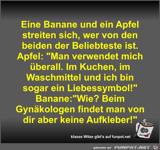 Eine Banane und ein Apfel streiten sich