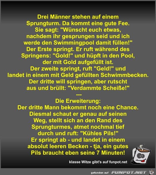 Drei Männer stehen auf einem Sprungturm Drei Männer stehen auf einem Sprungturm