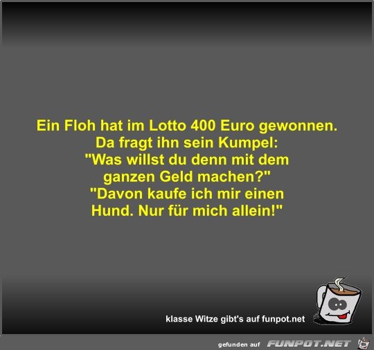 Ein Floh hat im Lotto 400 Euro gewonnen Ein Floh hat im Lotto 400 Euro gewonnen