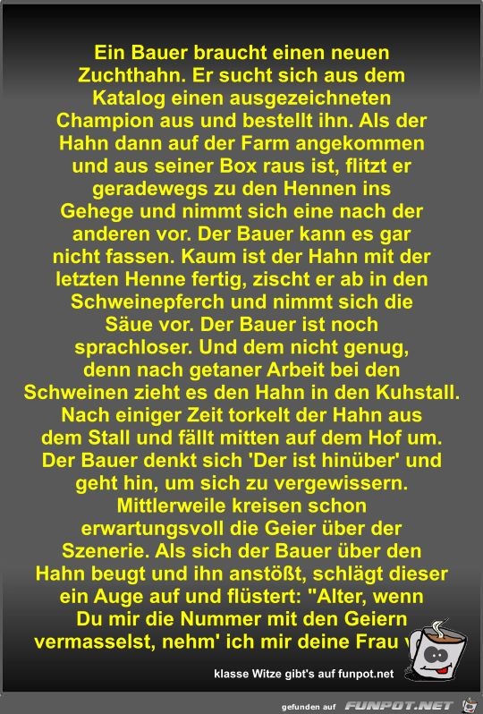 Ein Bauer braucht einen neuen Zuchthahn Ein Bauer braucht einen neuen Zuchthahn