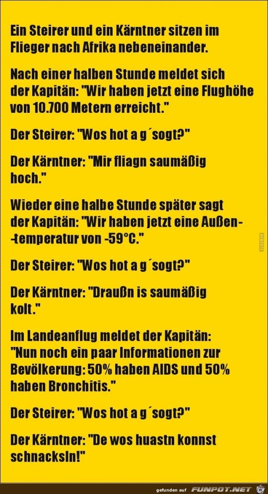 ein Steirer und ein Kärntner sitzen im Flieger nach Amerika. ein Steirer und ein Kärntner sitzen im Flieger nach Amerika.