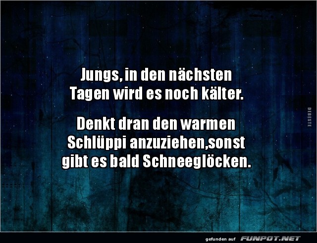 Jungs, in den nächsten Tagen wird es noch kälter,..... Jungs, in den nächsten Tagen wird es noch kälter,.....