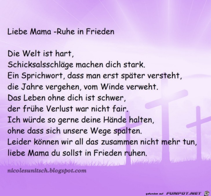 Mama - Ruhe in Frieden - Gedicht von Nicole Sunitsch