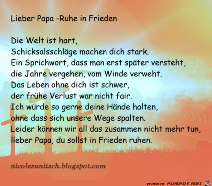 Lieber Papa - Ruhe in Frieden - Gedicht von Nicole Sunitsch