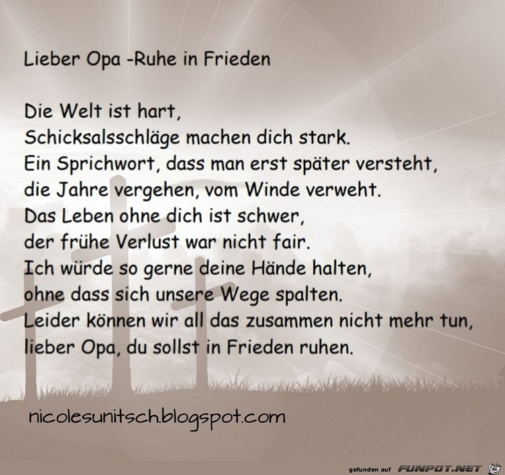 Lieber Opa Ruhe In Frieden Gedicht Von Nicole Sunitsch