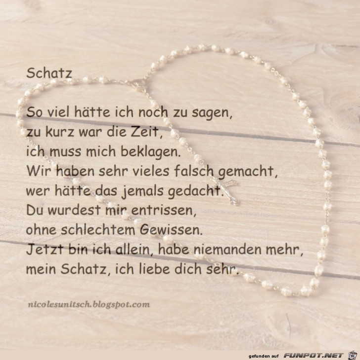 Schatz - Trauergedicht von Nicole Sunitsch Schatz - Trauergedicht von Nicole Sunitsch