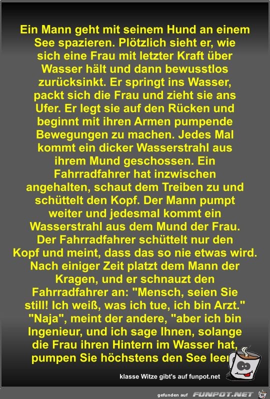 Ein Mann geht mit seinem Hund an einem See spazieren Ein Mann geht mit seinem Hund an einem See spazieren