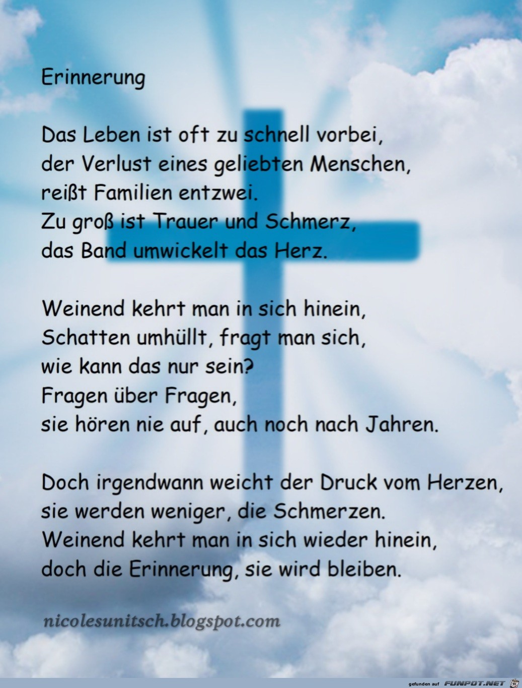 Erinnerung - Trauer - Gedicht von Nicole Sunitsch