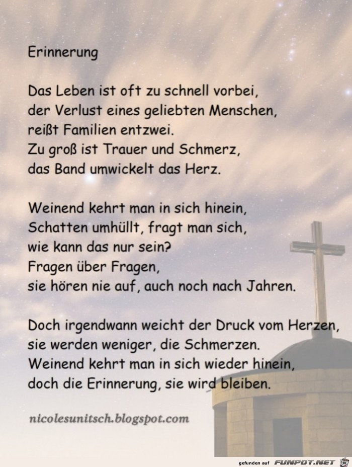Erinnerung - Trauer - Gedicht von Nicole Sunitsch Erinnerung - Trauer - Gedicht von Nicole Sunitsch