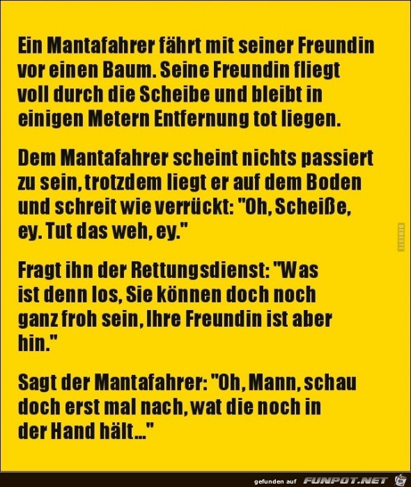 ein Mantafahrer fhrt gegen einen Baum......