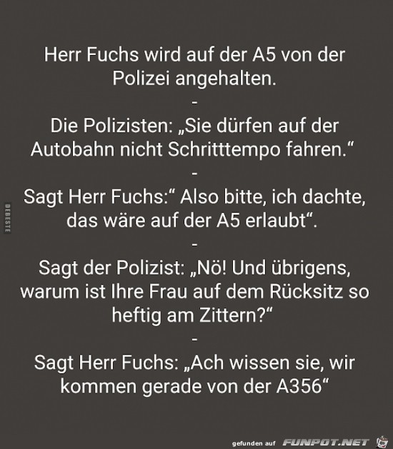 Herr Fuchs wird auf der A5 von der Polizei angehalten.......