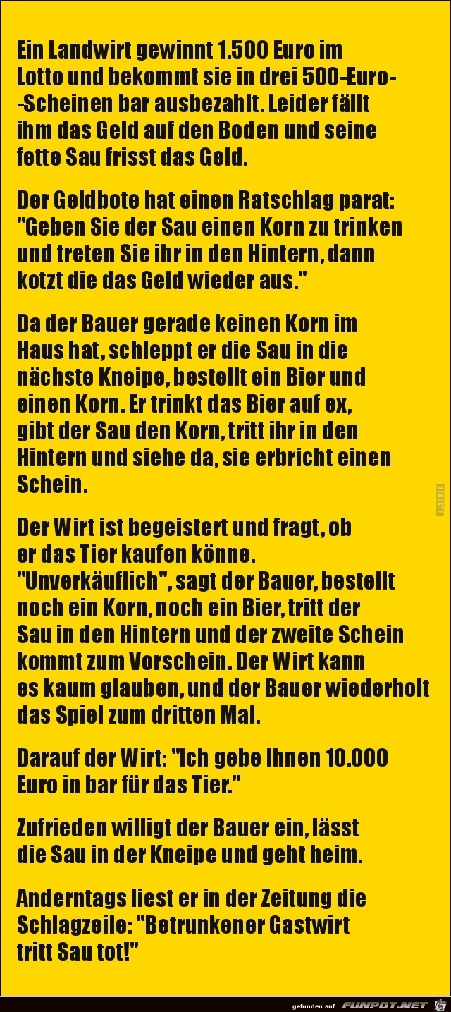 ein Landwirt gewinnt 1500.- Euro...... ein Landwirt gewinnt 1500.- Euro......