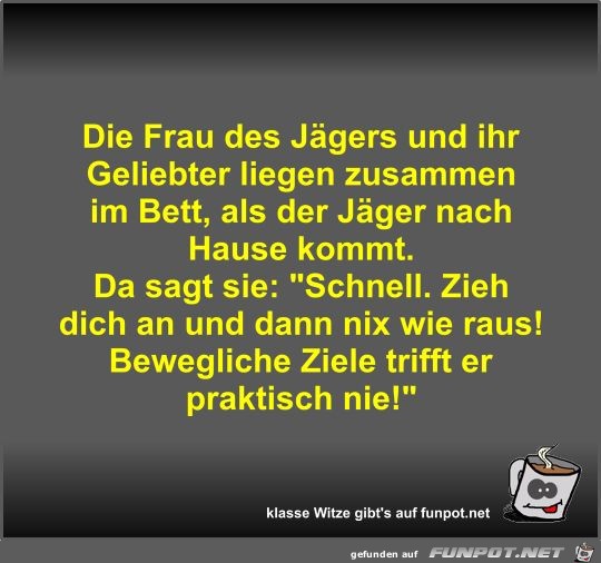 Die Frau des Jägers und ihr Geliebter liegen zusammen im... Die Frau des Jägers und ihr Geliebter liegen zusammen im...