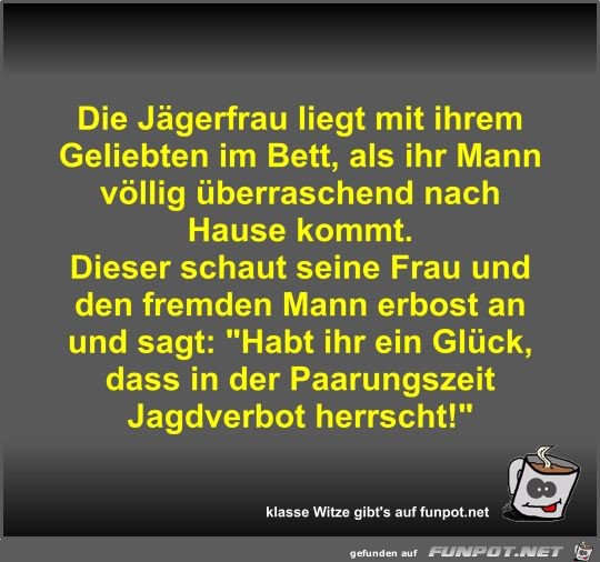 Die Jägerfrau liegt mit ihrem Geliebten im Bett Die Jägerfrau liegt mit ihrem Geliebten im Bett