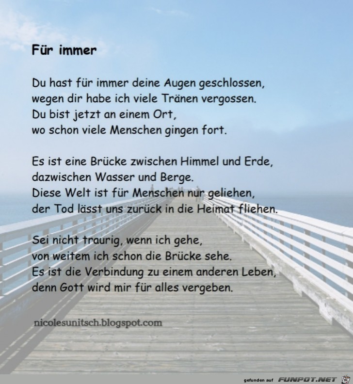 Für immer - Trauergedicht von Nicole Sunit Für immer - Trauergedicht von Nicole Sunit