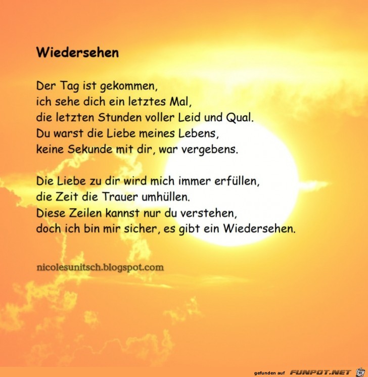 Wiedersehen - Trauergedicht von Nicole Sunitsch Wiedersehen - Trauergedicht von Nicole Sunitsch