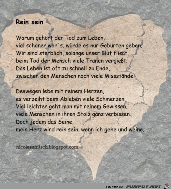 Rein sein - Trauergedicht von Nicole Sunitsch Rein sein - Trauergedicht von Nicole Sunitsch