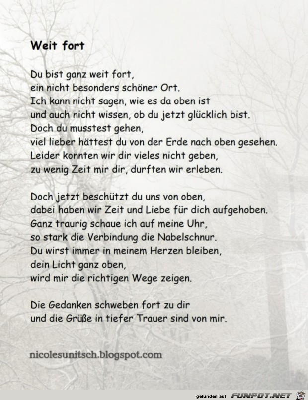 Weiter fort - Trauergedicht von Nicole Sunitsch Weiter fort - Trauergedicht von Nicole Sunitsch